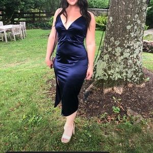 Navy Blue Windsor Dress - Kenzie formal lattice midi dress
